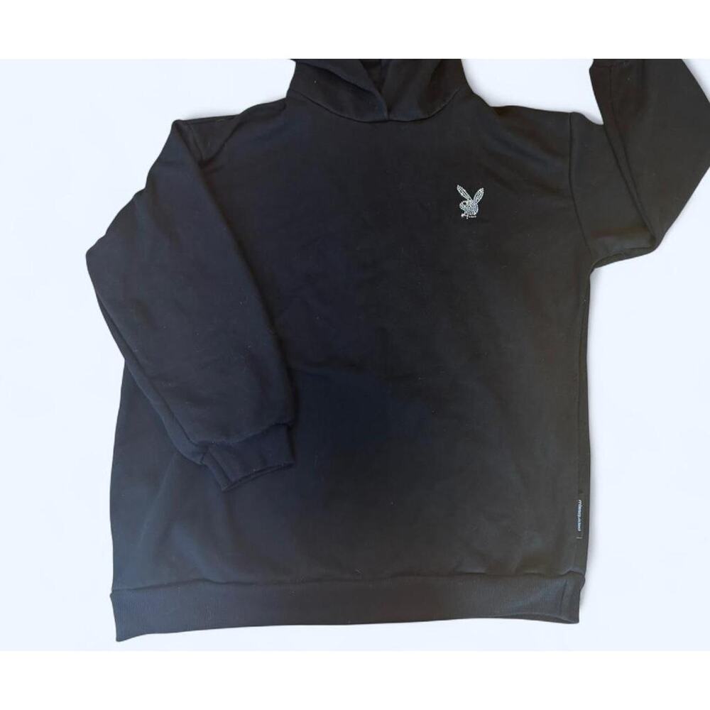 Missguided black playboy hoodie with rhinestone bunny logo Size XL